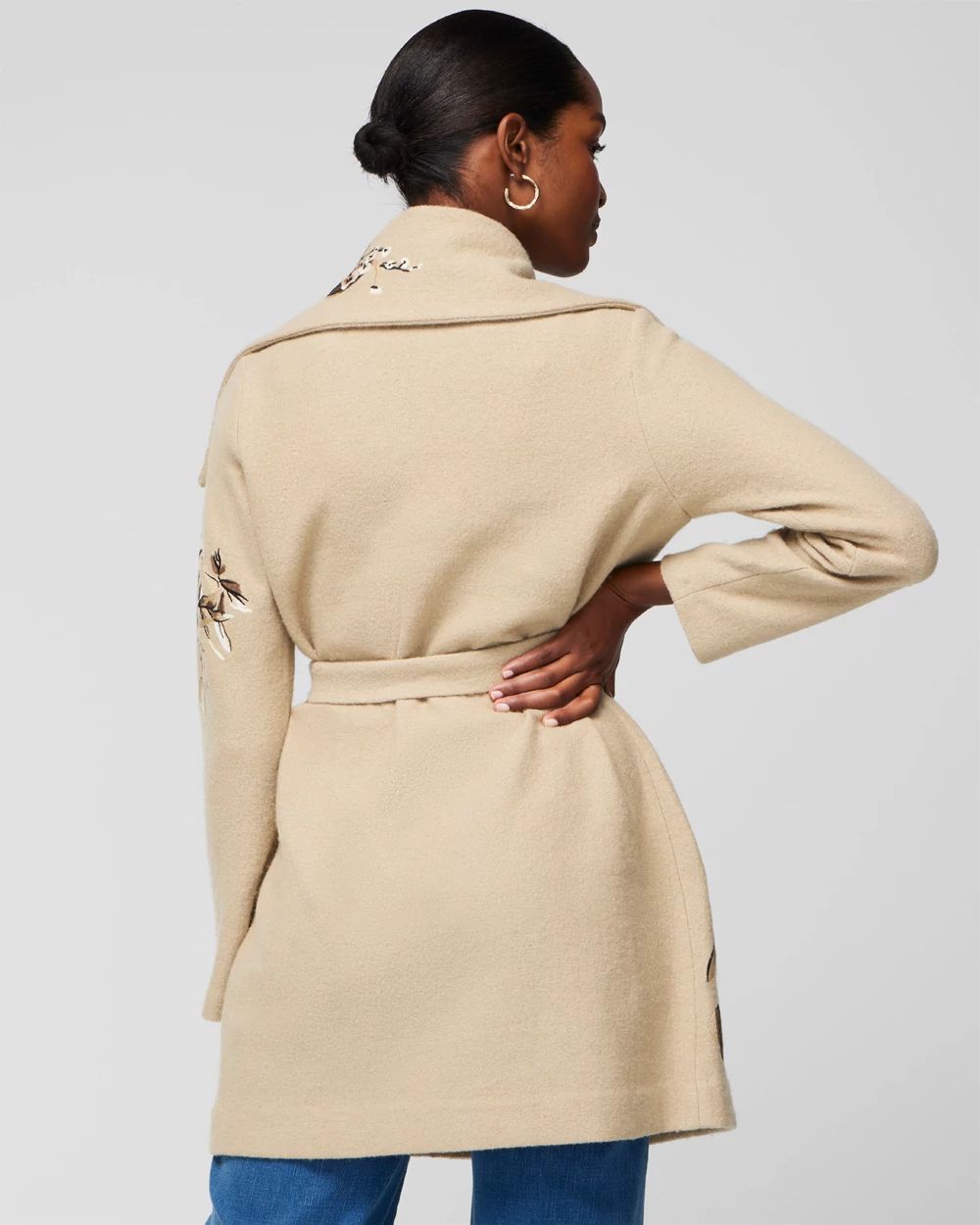 Embroidered sweater coat sales